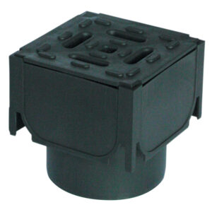 Aco Hexdrain Corner Unit With Black Plastic Grate And Vertical Outlet