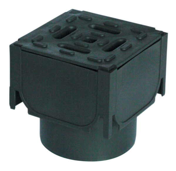 Aco Hexdrain Corner Unit With Black Plastic Grate And Vertical Outlet